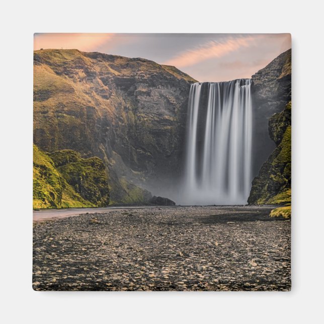 Skogafoss Wasserfall am Morgen Sonnenaufgang Magnet (Vorne)