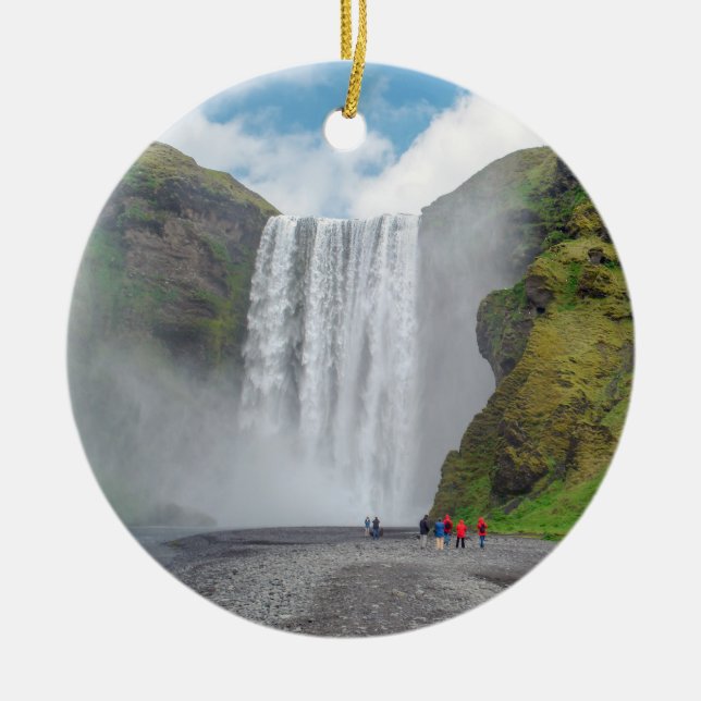 Skogafoss Wasserfall - Skogardorf, Island Keramik Ornament (Vorne)