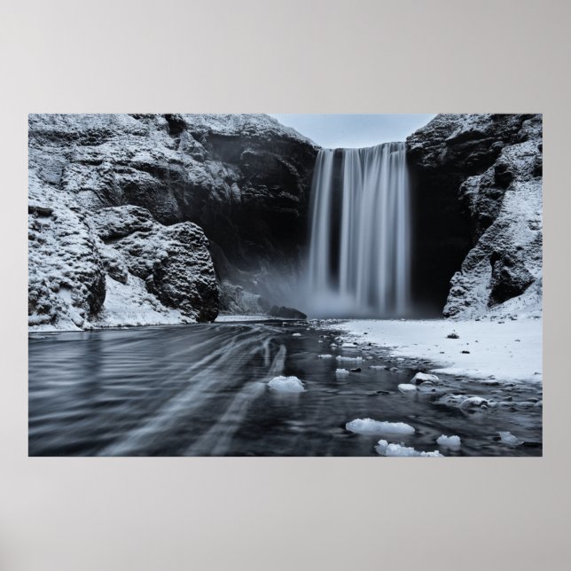 SKÓGAFOSS WATERFALL, ICELAND - BLACK & WHITE POSTER (Vorne)