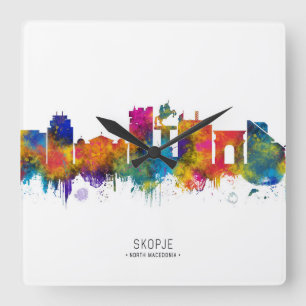 Skopje Skyline Quadratische Wanduhr