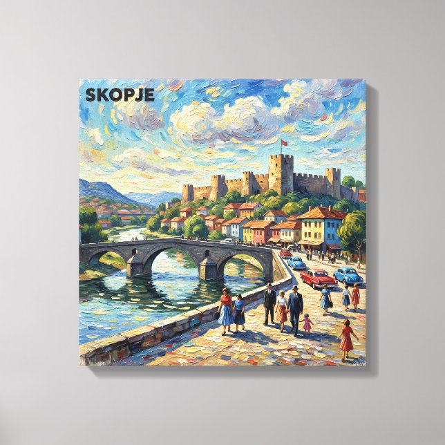 Skopje Stone Bridge and Fortress Canvas Art Leinwanddruck (Vorderseite)