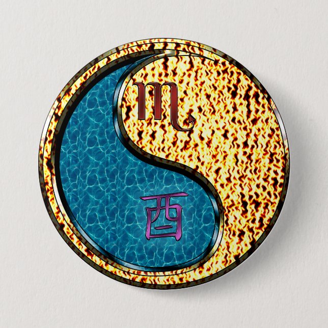 Skorpion & Feuer Hahn Button (Vorderseite)