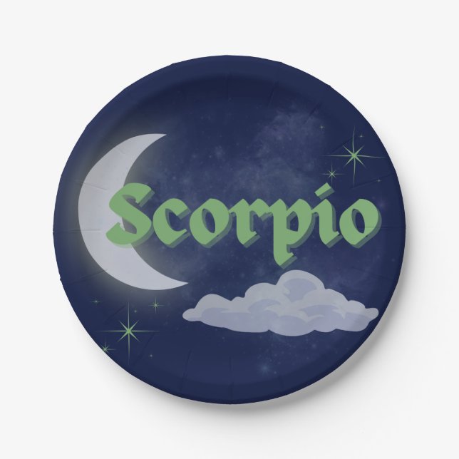 Skorpion Himmelsmond Wolken Sterne Astrologie Kuns Pappteller (Vorderseite)