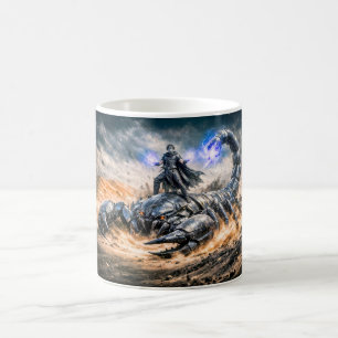 Skorpion-Sternzeichen mit Krieger und riesiger mec Kaffeetasse