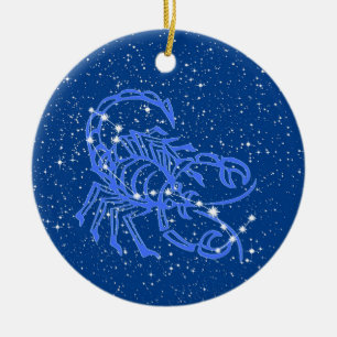 Skorpion-Sternzeichen mit Sternen auf tiefem Blau Keramik Ornament