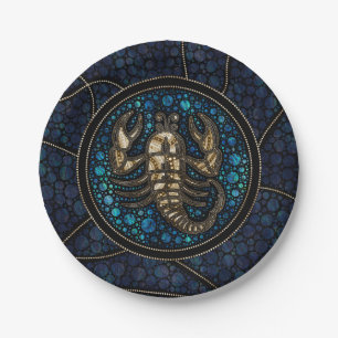 Skorpion-Sternzeichen-Punktkunststil Abalone Gold Pappteller