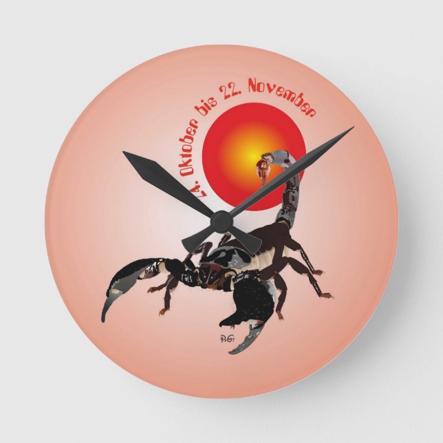 Skorpion - Sternzeichen Runde Wanduhr (Vorderseite)