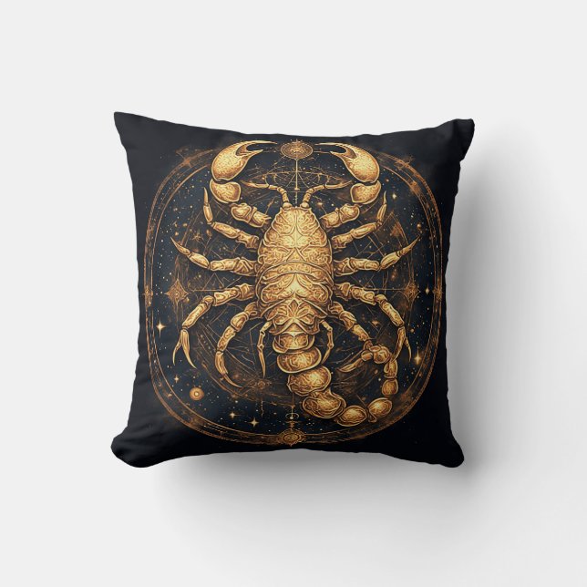 Skorpion über ein detailliertes Golden Astral Mand Kissen (Vorderseite)