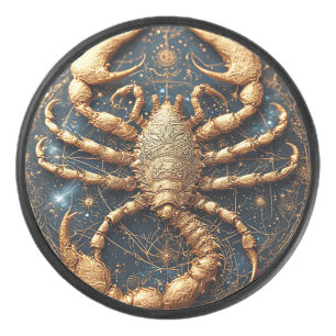 Skorpion über einem detaillierten goldenen astrale eishockey puck