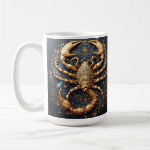 Skorpion über einem detaillierten goldenen astrale kaffeetasse