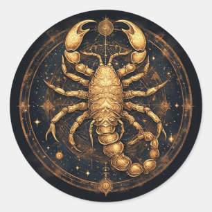 Skorpion über einem detaillierten goldenen astrale runder aufkleber