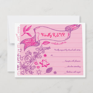 SKRIBBLES auf NOTEPAPIERBAT Bat Mitzvah Replik Kar RSVP Karte