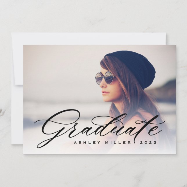 Skript-Abschluss 2-seitige Foto-Party Einladung (Vorderseite)