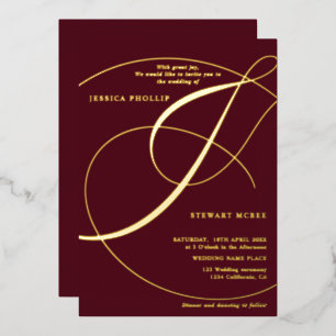 Skript Ampersand Marine Kalligraphie Hochzeit Gold Folieneinladung