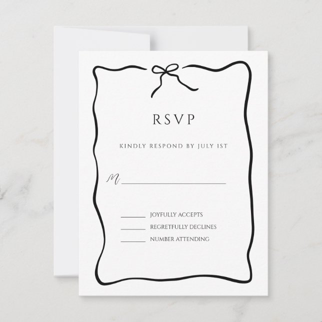 Skript-Band-Schleife-Doodle-Hochzeit mit Laune RSVP Karte (Vorderseite)