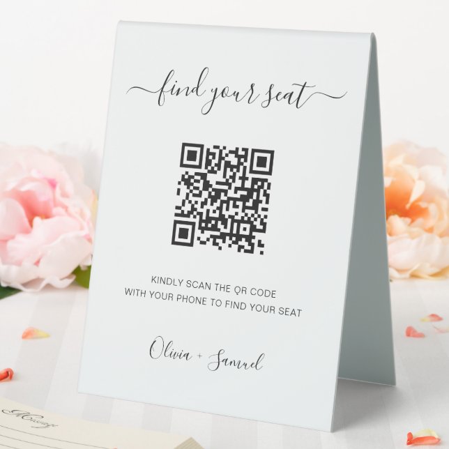 Skript Bitte suchen Sie nach Ihrem Sitzdiagramm QR Tischaufsteller (In Situ (Hochzeit))