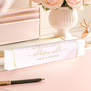 Skript Blush Rosa Wasserfarbe Gold Kreis Geschäft Namensplakette