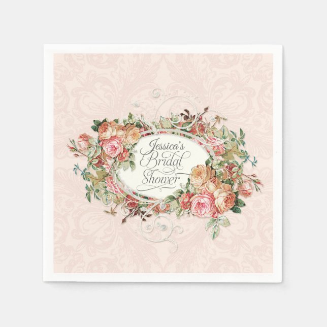 Skript-Brautparty Vintag Blush Bloral Bouquet Serviette (Vorderseite)