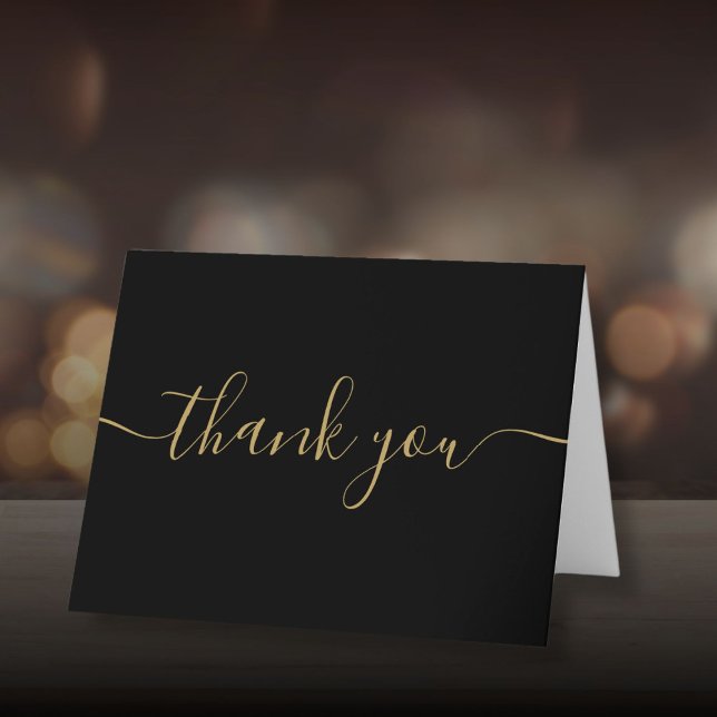 Skript Einfach modern elegant Schwarz und Gold Dankeskarte (Script Simple Modern Elegant Black And Gold Thank You Card)