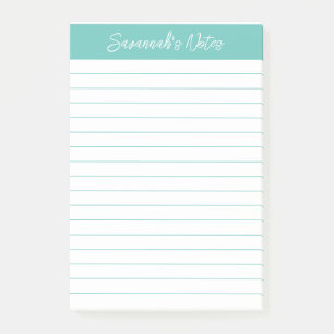 Skript Elegant Aqua Lined Personalisiert Post-it Klebezettel