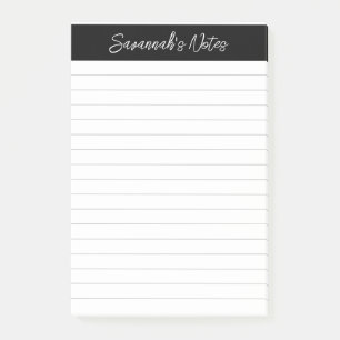 Skript Elegant Schwarz Grau Liniert Personalisiert Post-it Klebezettel