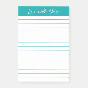Skript Elegant Türkis Liniiert Personalisiert Post-it Klebezettel
