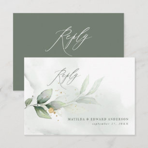 Skript elegante Hochzeit grün botanisch modern RSVP Karte