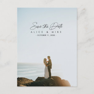 Skript elegante Kalligrafie Save the Date Foto Ank Ankündigungspostkarte