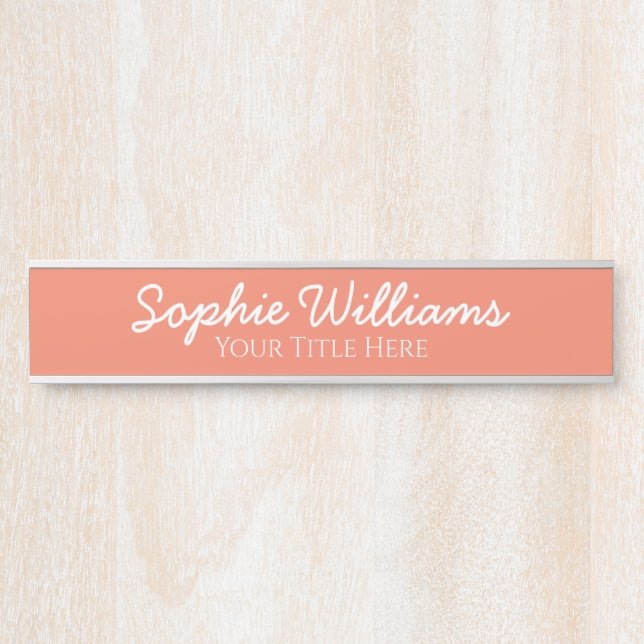 Skript Fett Weiße Schriftart Name Titel Lachs Pink Türschild (Vorderseite )