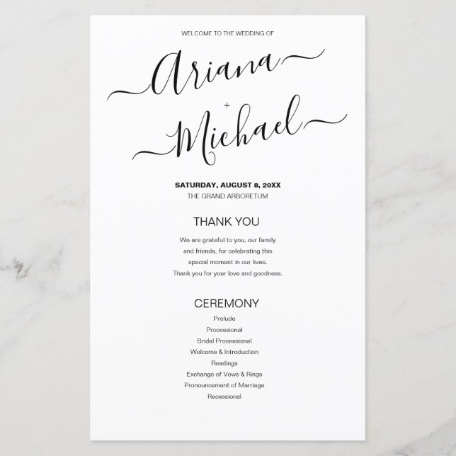 Skript für Minimalistische Schwarz-Weiß-Hochzeiten (Vorderseite)