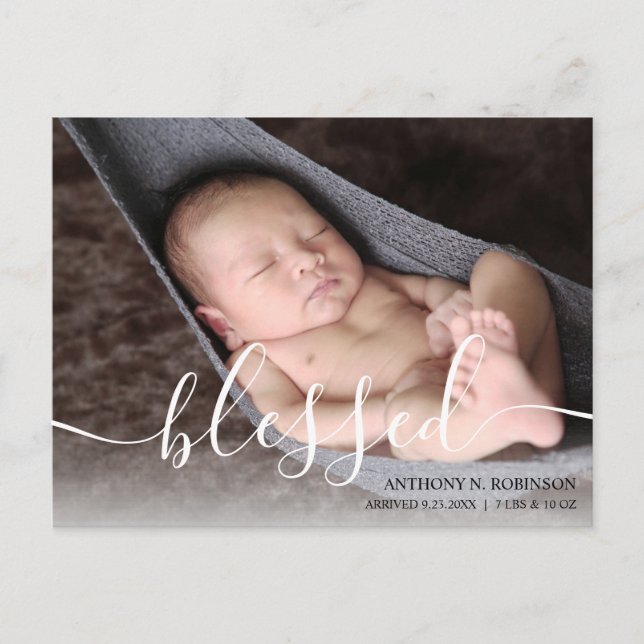 Skript gesegnetes Baby Foto Geburtserklärung Postkarte (Vorderseite)