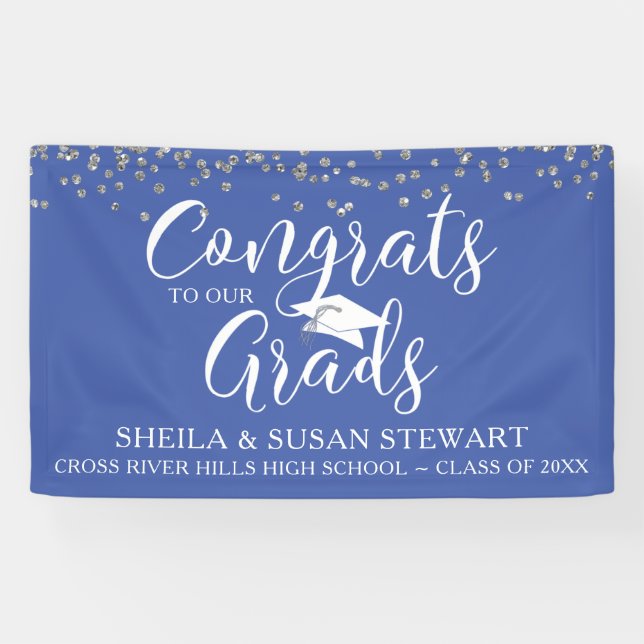 Skript-GLÜCKWUNSCH ZU UNSEREN GRADS Confetti Blue Banner (Horizontal)