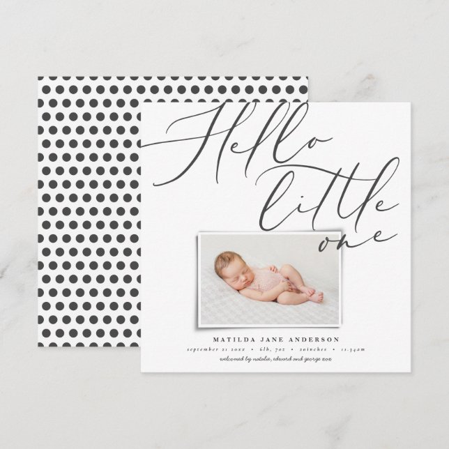 Skript hello kleine eine moderne 1-Foto Typografie Ankündigung (Vorne/Hinten)