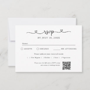 Skript Herz QR Code Foto Off White RSVP Karte