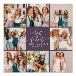 Skript lila moderne Multi-Foto beste Freunde Poster