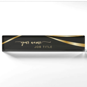 Skript Minimalist Schwarz und Gold Namensplakette