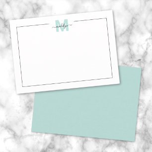 Skript-Minimalist Türkisblauer Name Monogramm Mitteilungskarte