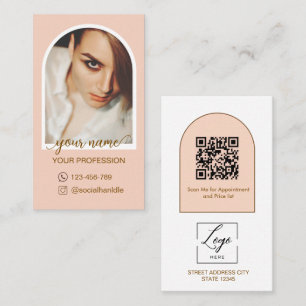 Skript Moderne Bogen Rosa Foto QR-Code-Logo Visitenkarte