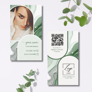 Skript Moderne Bogen-Weise Grün-Foto-QR-Code-Logo Visitenkarte