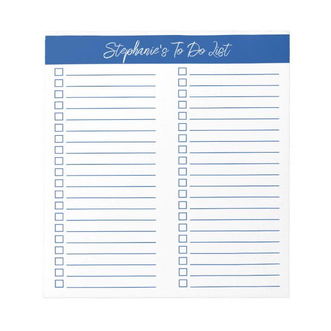 Skript Moderne, elegante Blue Two Column Checklist Notizblock (Vorderseite)