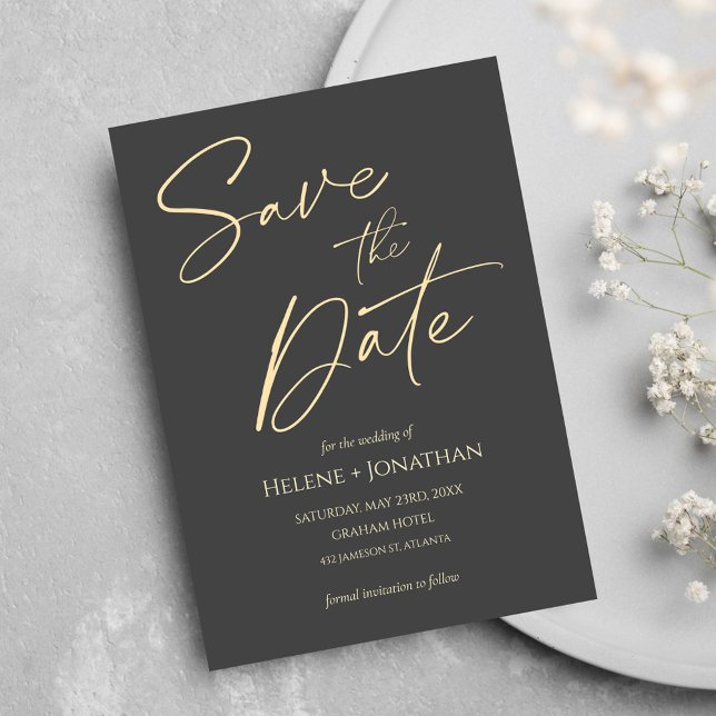 Skript Moderne Hochzeit Save the Date Einladung (Script Modern Elegant Wedding Save The Date Invitation)