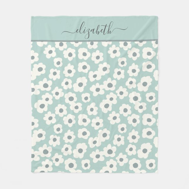 Skript Monogram Boho Grün Weiß Grau Floral  Fleecedecke (Vorderseite)