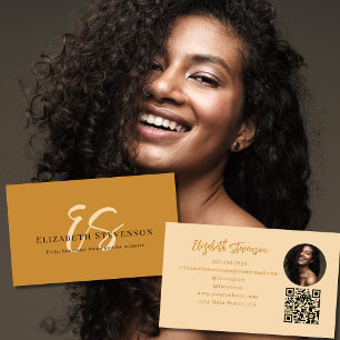 Skript-Monogramm QR-Code-Foto Tan Braun Weiblich   Visitenkarte