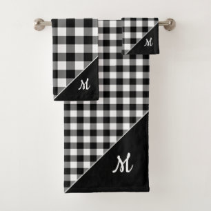 Skript-Monogramm-Schwarz-weißer Büffel-kariertes Badhandtuch Set