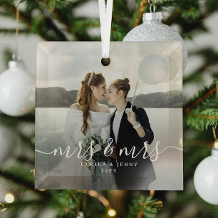 Skript Mrs & Mrs Frischvermählte Foto Weihnachten Ornament Aus Glas