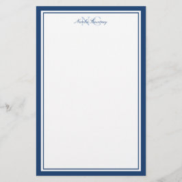 Skript Navy Blue Two Border Monogram Vertikal Briefpapier
