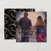 Skript Save the Date Foto Imitate Swirl Schwarzes 