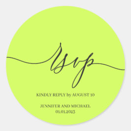 Skript-Signatur Elegante Hochzeits-RSVP Cyber Lime Runder Aufkleber