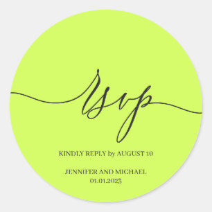 Skript-Signatur Elegante Hochzeits-RSVP Cyber Lime Runder Aufkleber