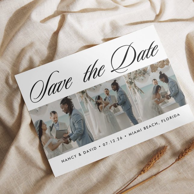 Skript-Typografie-Foto-Collage Strandhochzeit Save The Date (Von Creator hochgeladen)